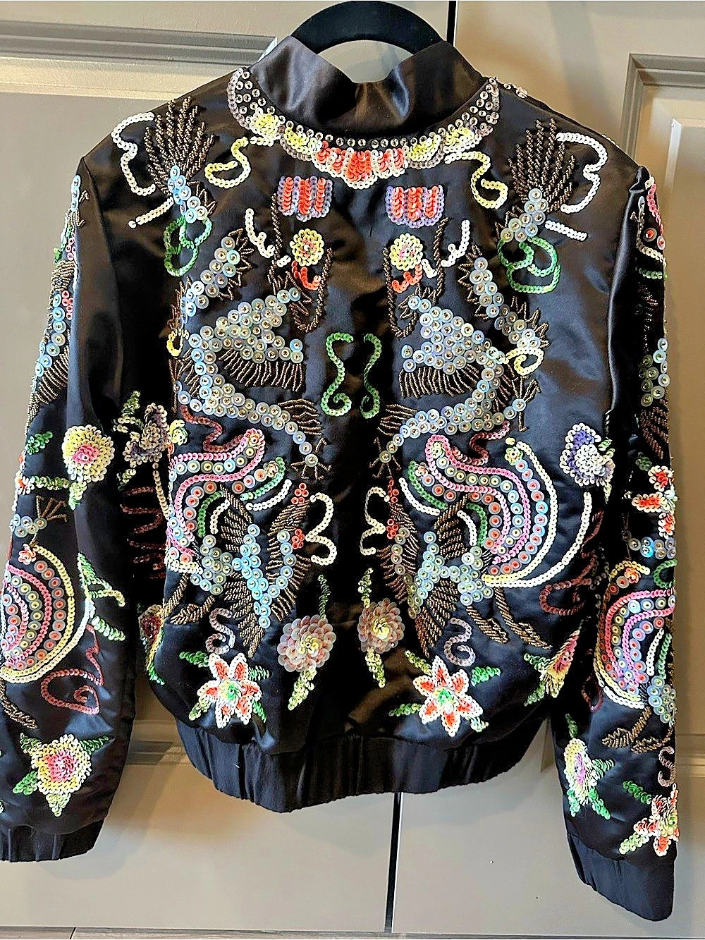Nasty Gal Collection Sequin Embellished Bomber Jacket Black XS - Picture 2 of 9